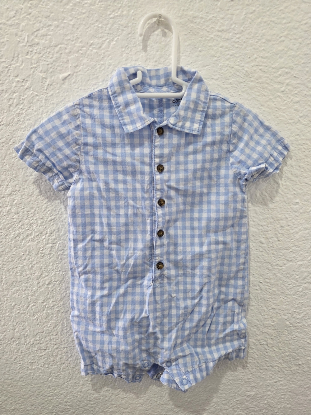 Carter's Light Blue & White Gingham Button-Front Shirt Romper